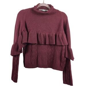 Project Naadam Volta Ruffle Sweater Mockneck Burgundy Size Small